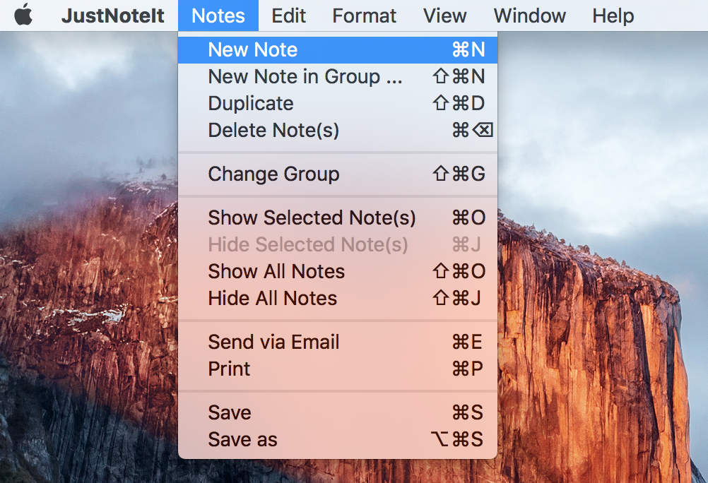 Create a note in the Default group through top menu